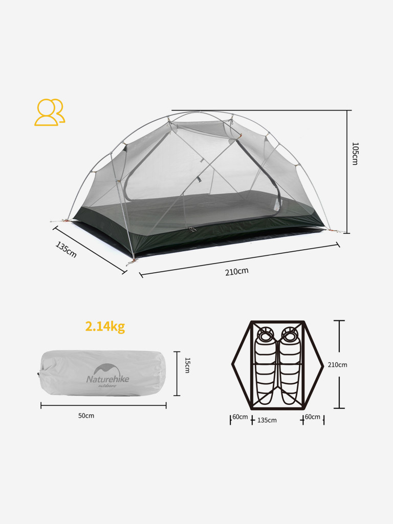 Палатка 2-местная Naturehike Mongar Ultralight — фото №2