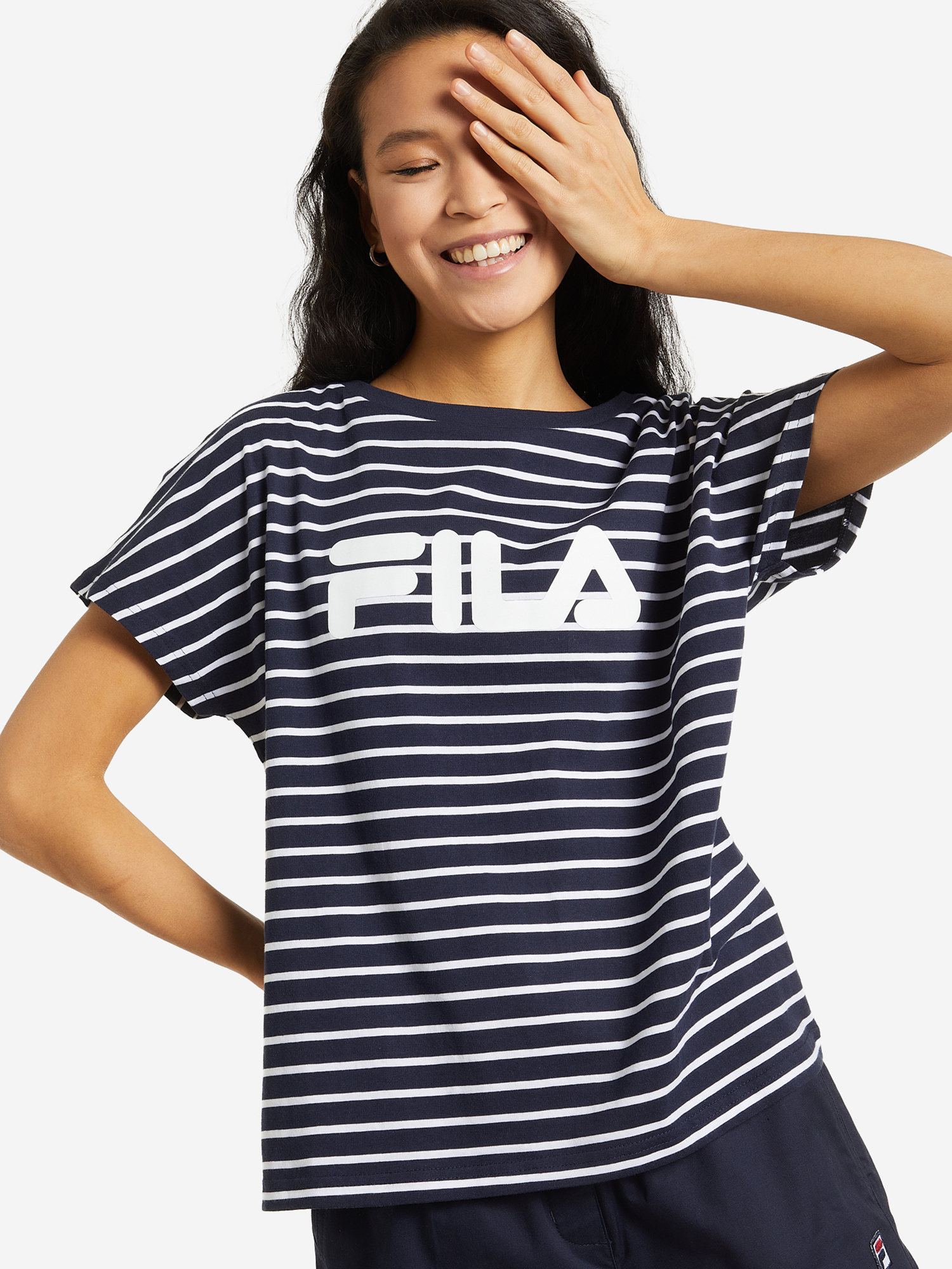 Футболка женская FILA синий/белый цвет — купить за 4490 тг со скидкой ...