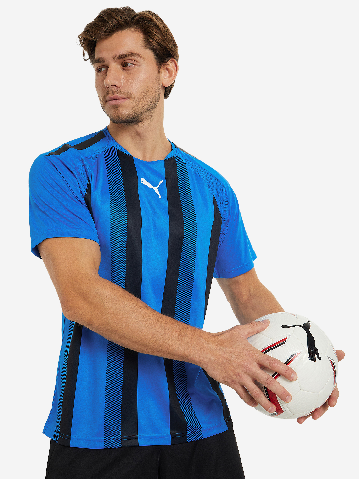 Футболка мужская PUMA teamLIGA Striped Jersey синий/черный/белый цвет ...